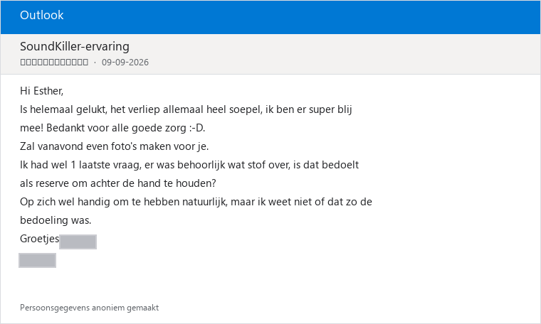 Geanonimiseerde klantreview SoundKiller