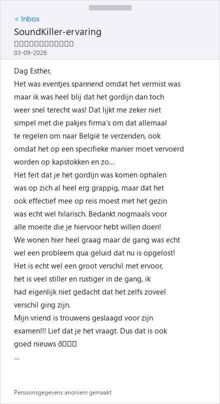 Geanonimiseerde klantreview SoundKiller