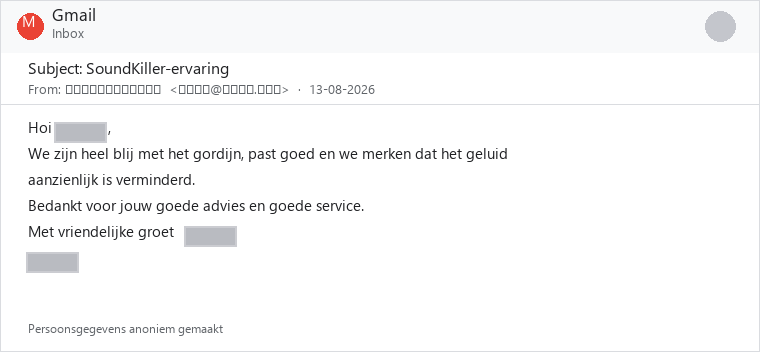 Geanonimiseerde klantreview SoundKiller