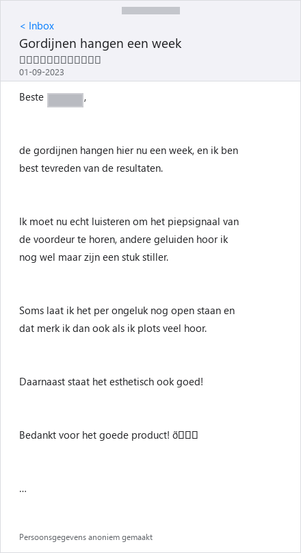 Geanonimiseerde klantreview SoundKiller